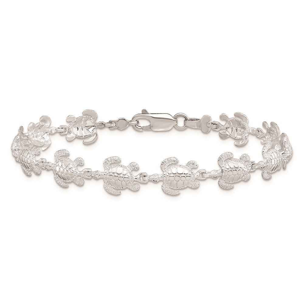 Sterling Silver De-Ani Rhodium-Plated Polished Sea Turtle 7.5 Inch Bracelet