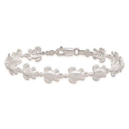 Sterling Silver De-Ani Rhodium-Plated Polished Sea Turtle 7.5 Inch Bracelet