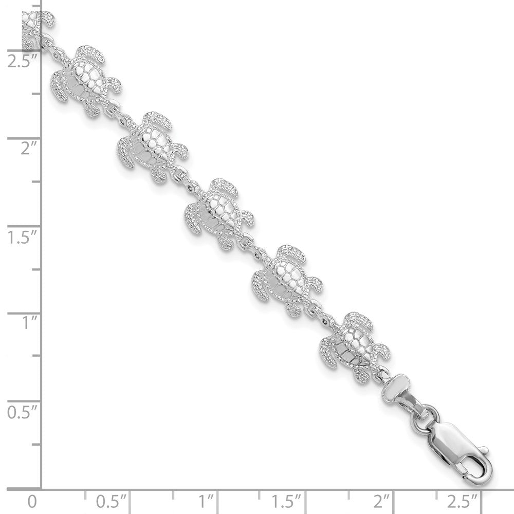 Sterling Silver De-Ani Rhodium-Plated Polished Sea Turtle 7.5 Inch Bracelet