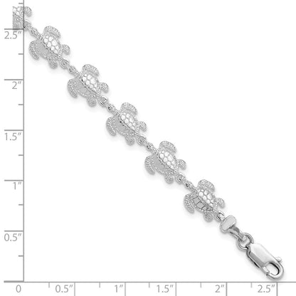 Sterling Silver De-Ani Rhodium-Plated Polished Sea Turtle 7.5 Inch Bracelet