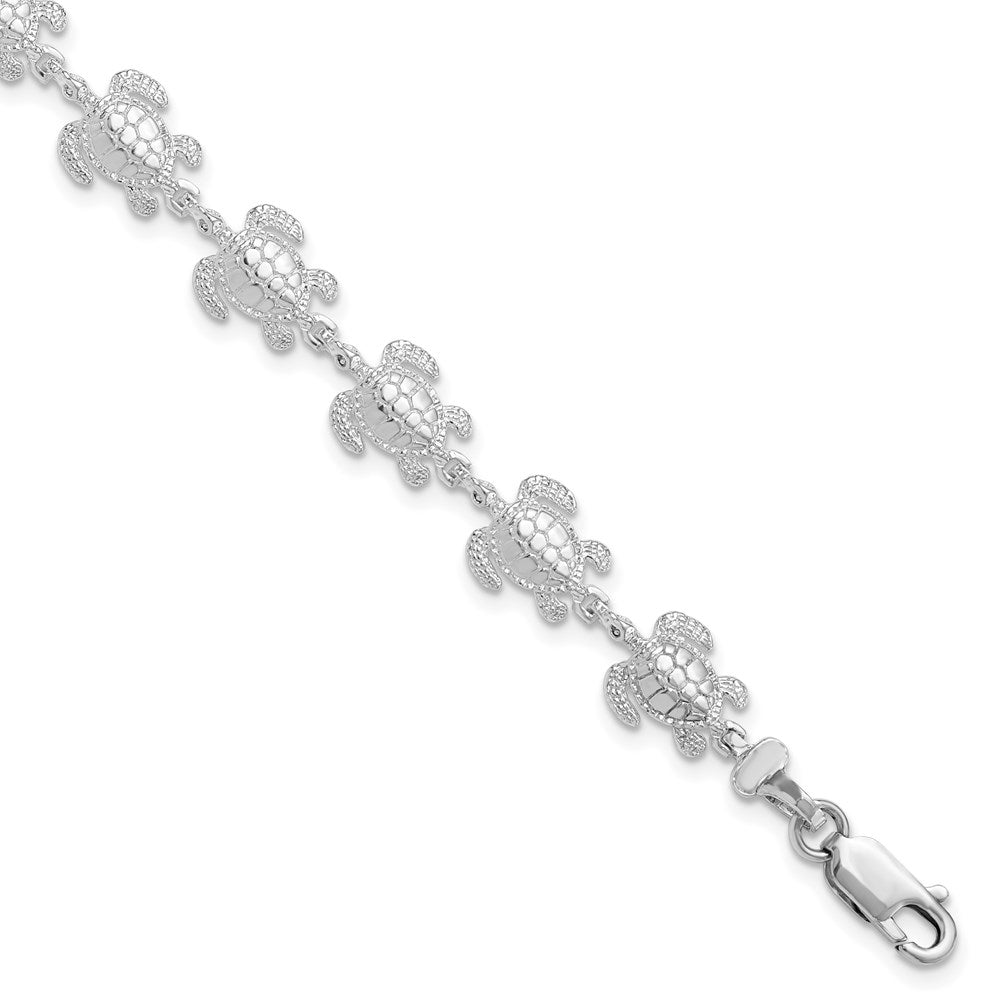 Sterling Silver De-Ani Rhodium-Plated Polished Sea Turtle 7.5 Inch Bracelet