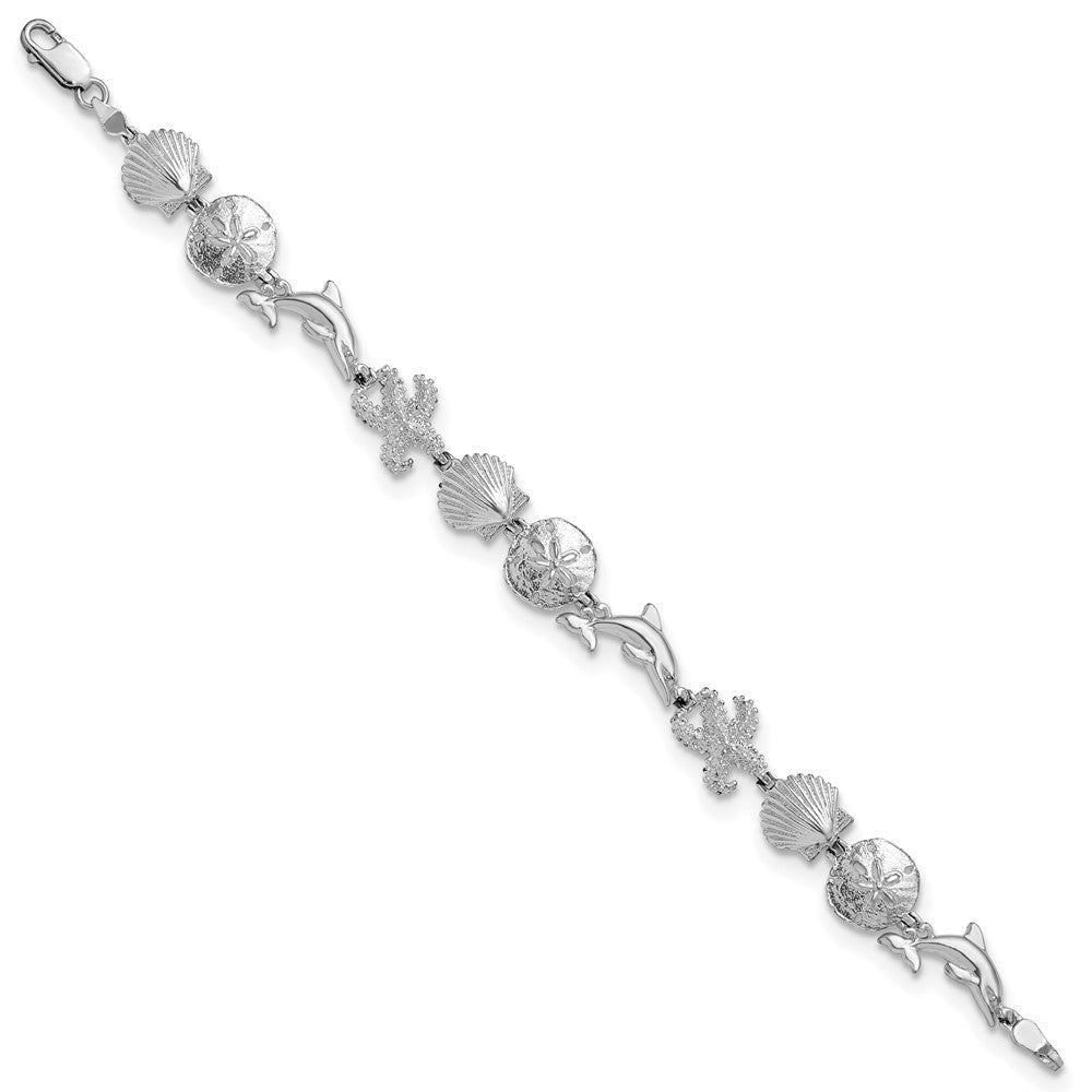 7.25 Inch De-Ani Sterling Silver Rhodium-Plated Polished Sea Life Bracelet