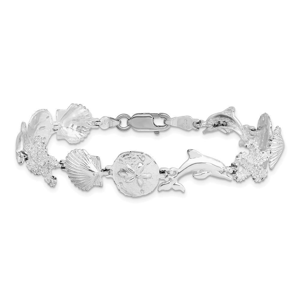 7.25 Inch De-Ani Sterling Silver Rhodium-Plated Polished Sea Life Bracelet