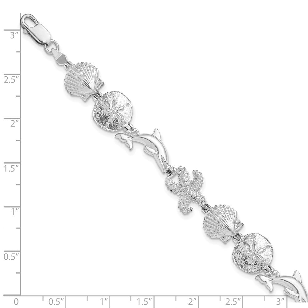 7.25 Inch De-Ani Sterling Silver Rhodium-Plated Polished Sea Life Bracelet
