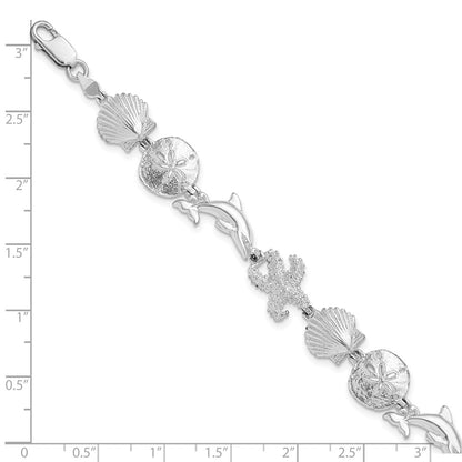 7.25 Inch De-Ani Sterling Silver Rhodium-Plated Polished Sea Life Bracelet