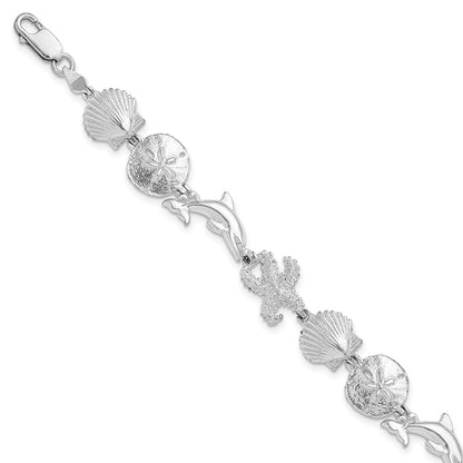 7.25 Inch De-Ani Sterling Silver Rhodium-Plated Polished Sea Life Bracelet