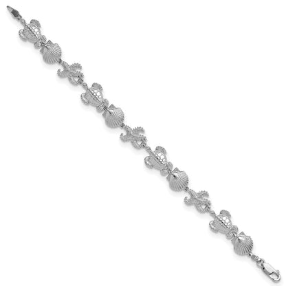 7.5 Inch De-Ani Sterling Silver Rhodium-Plated Polished Turtle / Shell Starfish Bracelet