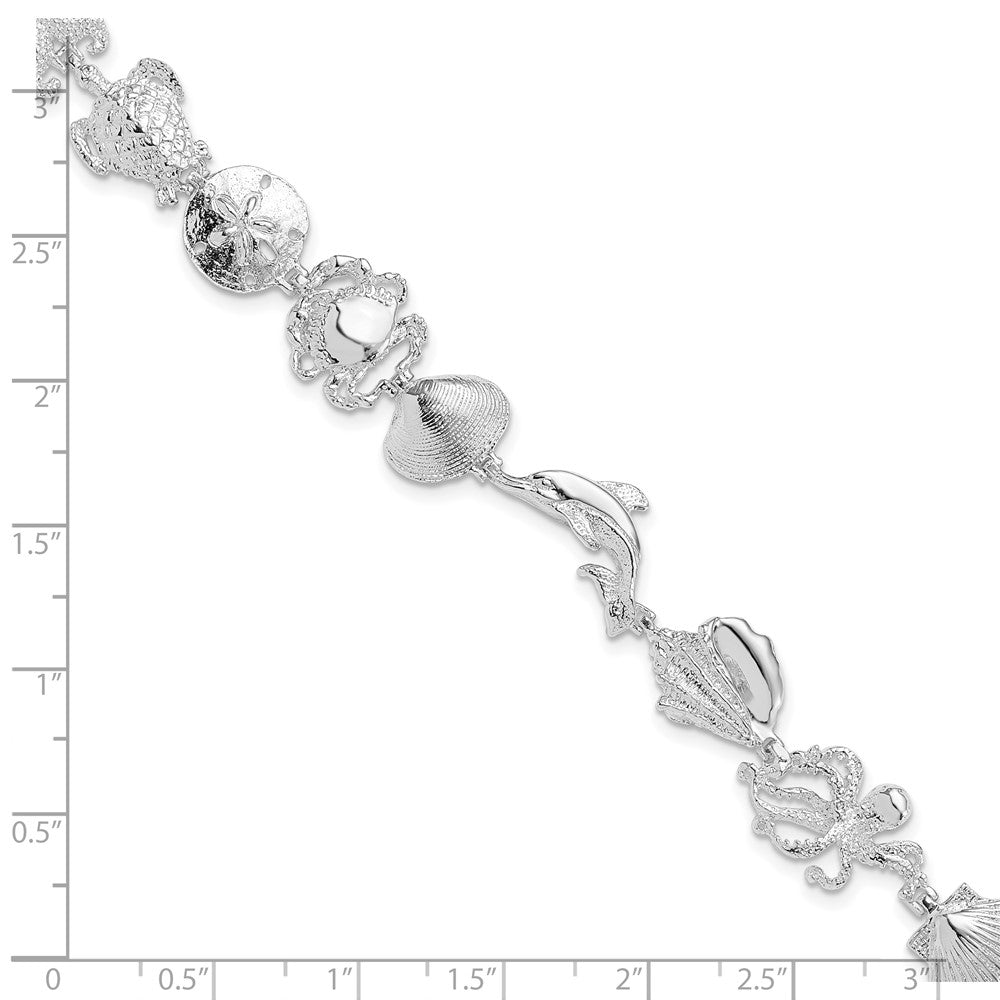 7.25 Inch De-Ani Sterling Silver Rhodium-Plated Polished Multi-Shell And Sealife Bracelet