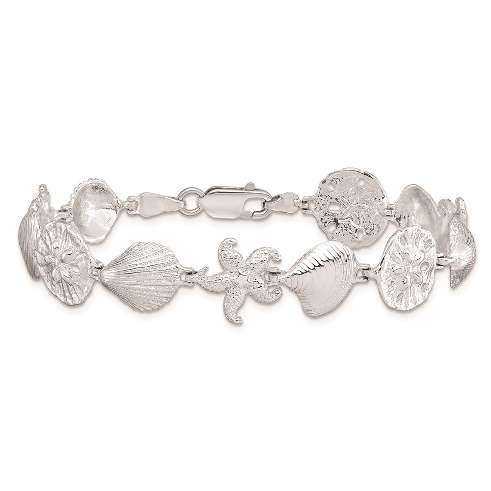 7 Inch De-Ani Sterling Silver Rhodium-Plated Polished Starfish / Shells Sand Dollar Bracelet