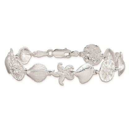 7 Inch De-Ani Sterling Silver Rhodium-Plated Polished Starfish / Shells Sand Dollar Bracelet
