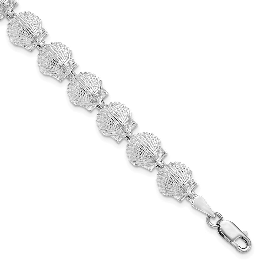 7.5 Inch De-Ani Sterling Silver Rhodium-Plated Polished Scallop Shell Bracelet