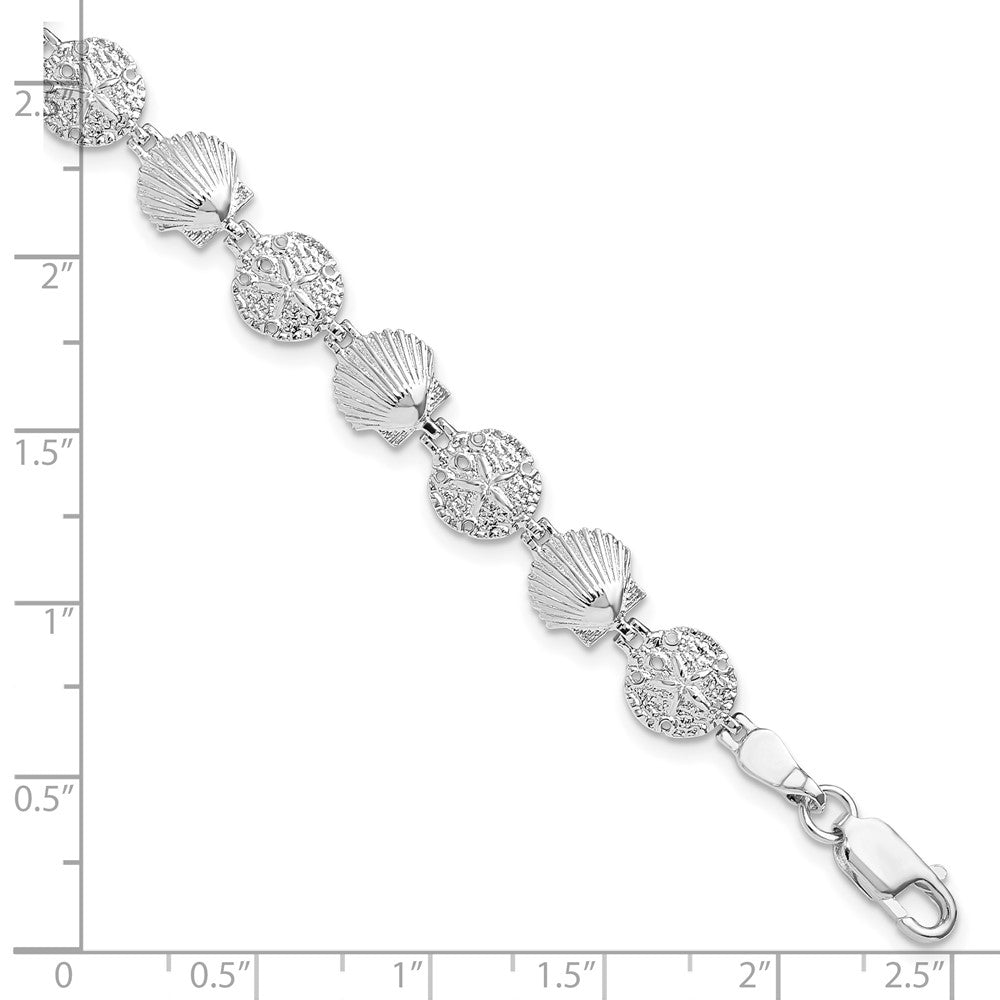 Sterling Silver De-Ani Rhodium-Plated Polished Sand Dollar And Shell 7.25 Inch Bracelet