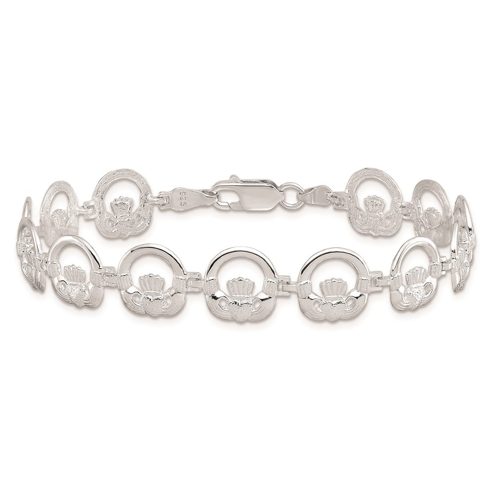 7.25 Inch De-Ani Sterling Silver Rhodium-Plated Polished Claddagh Circle Bracelet