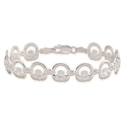 7.25 Inch De-Ani Sterling Silver Rhodium-Plated Polished Claddagh Circle Bracelet