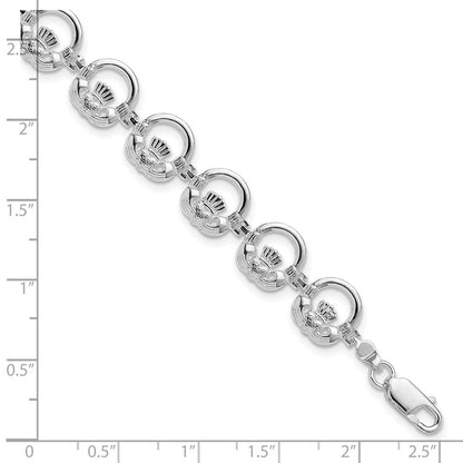 7.25 Inch De-Ani Sterling Silver Rhodium-Plated Polished Claddagh Circle Bracelet