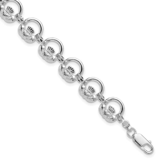 7.25 Inch De-Ani Sterling Silver Rhodium-Plated Polished Claddagh Circle Bracelet