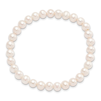 Fashion 6-7mm White Semi-Round Freshwater Cultured Pearl Stretch Bracelet