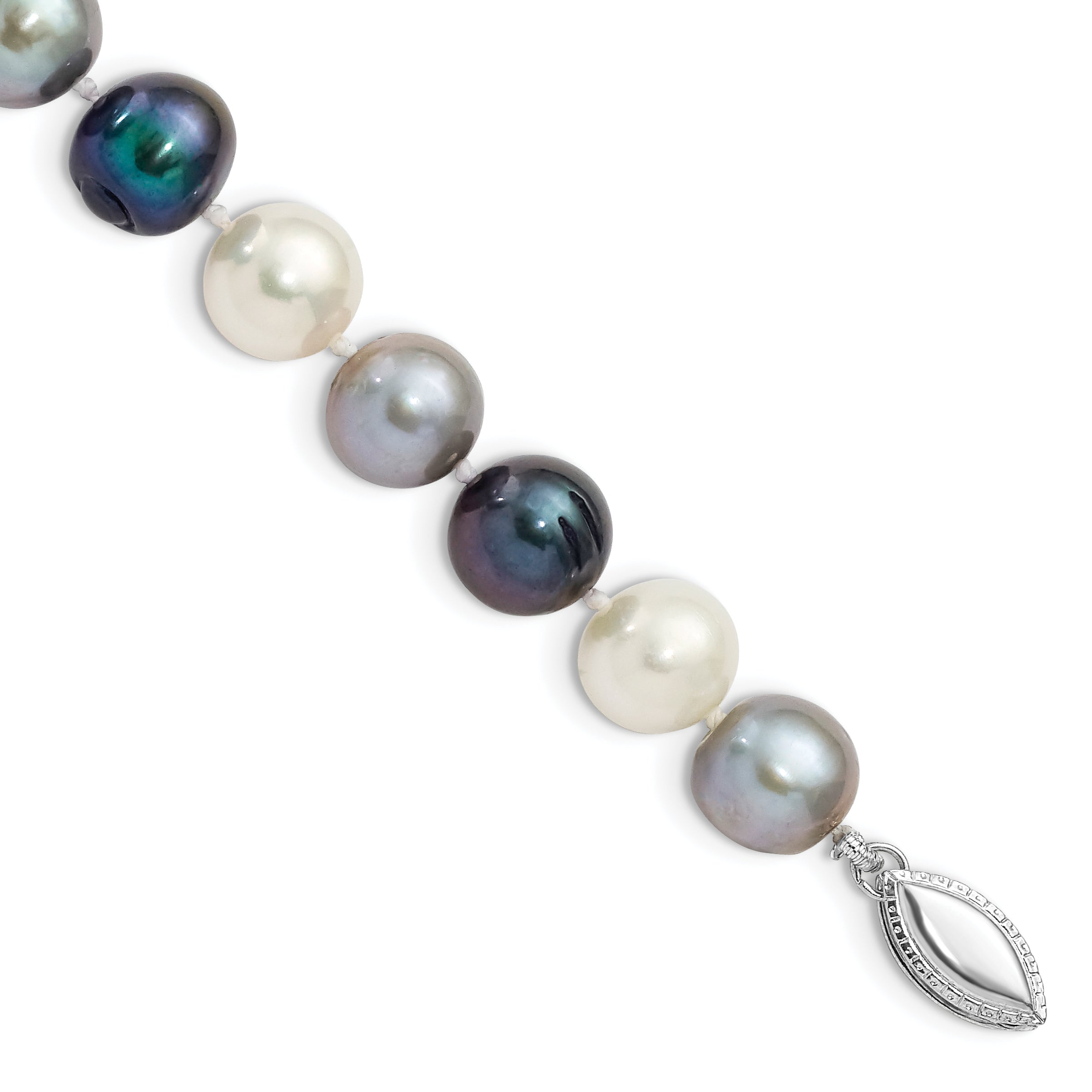 7.5 Inch Sterling Silver Rh-Pl 8-9mm Bk/Gr/Wt Semi-Round Fwc Pearl Bracelet
