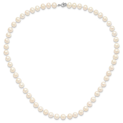 Sterling Silver Rh-P 7-8mm White Fwc Pearl Earring Bracelet Necklace Set
