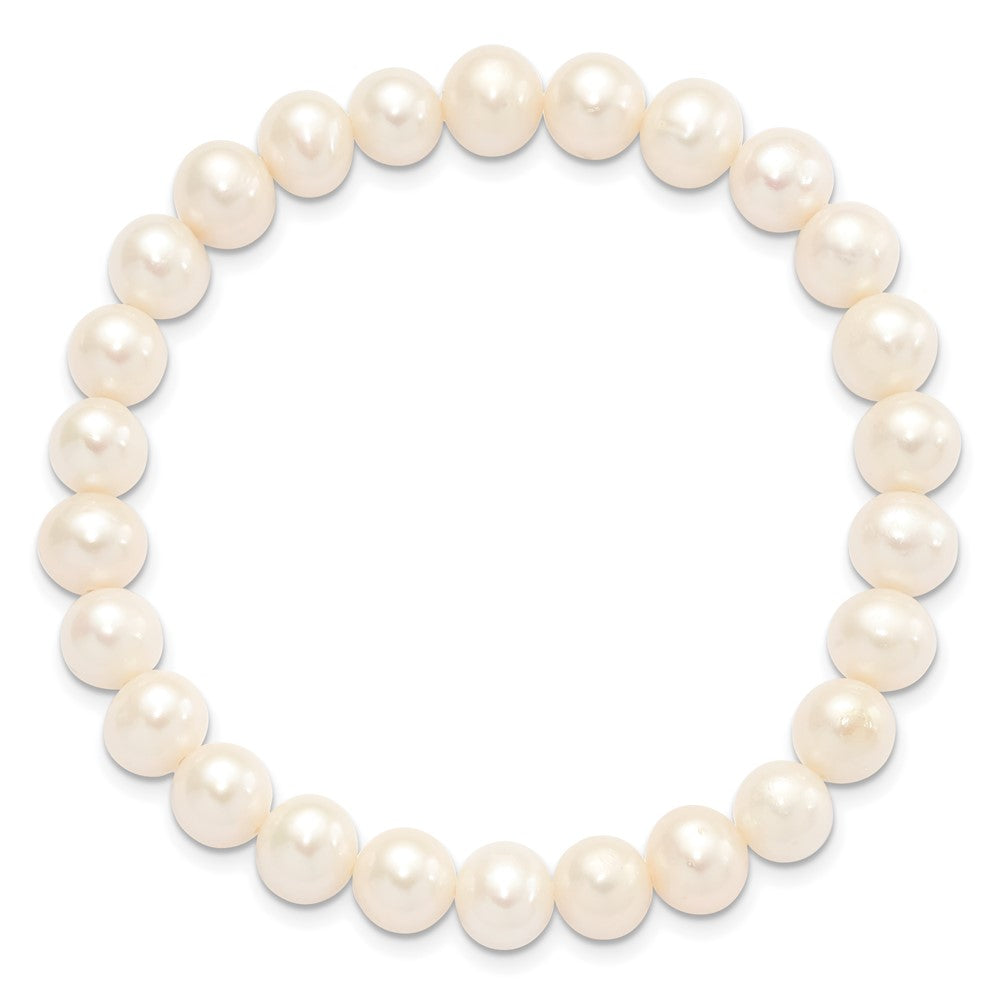 Sterling Silver Rh-P 7-8mm White Fwc Pearl Earring Bracelet Necklace Set