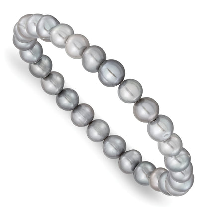 Sterling Silver Rh-P 7-8mm Grey Fwc Pearl Earring Bracelet Necklace Set