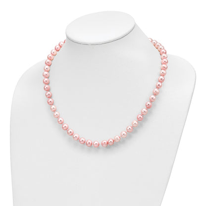 Sterling Silver Rh-P 7-8mm Pink Fwc Pearl Earring Bracelet Necklace Set