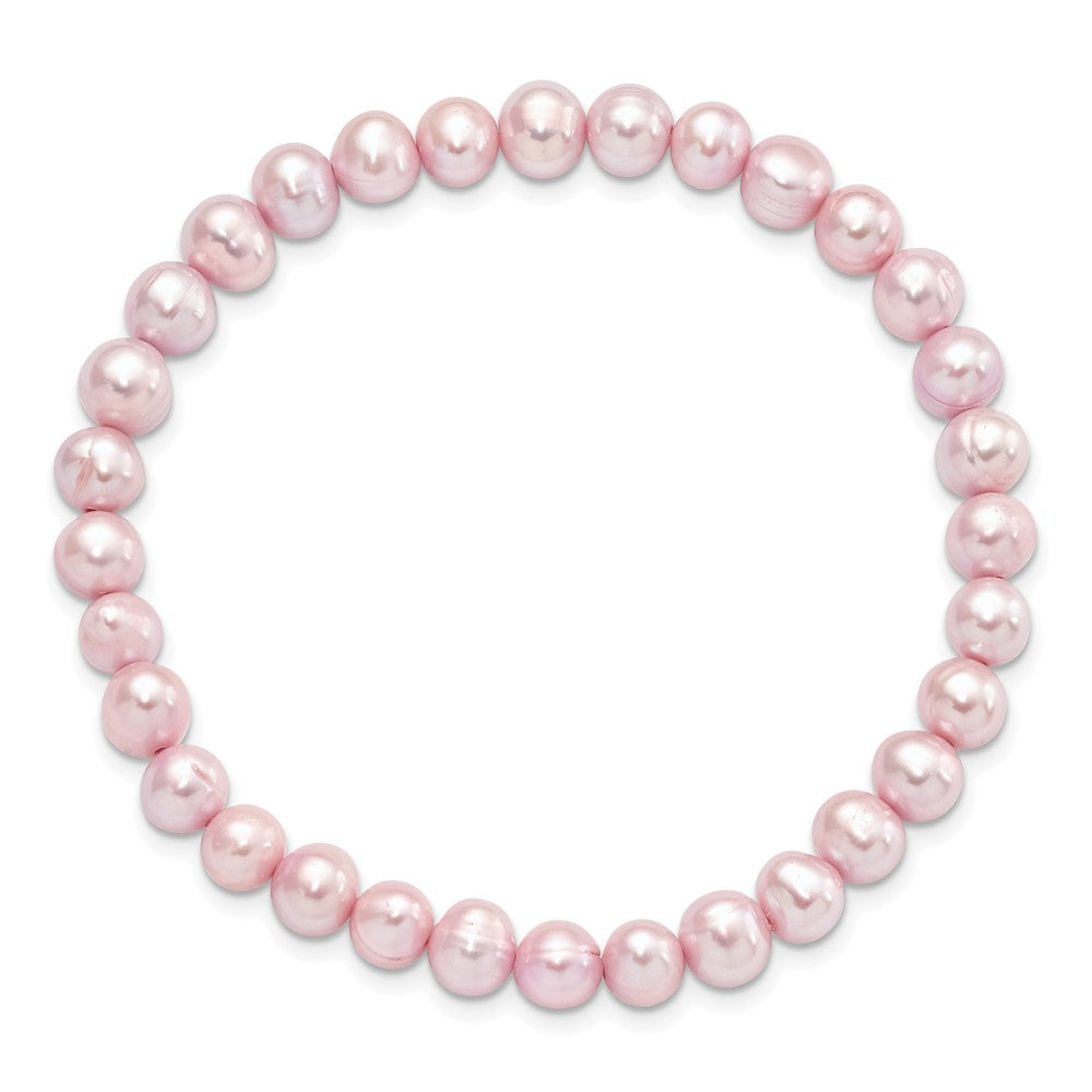 Fashion 6-7mm Pink Semi-Round Freshwater Cultured Pearl Stretch Bracelet