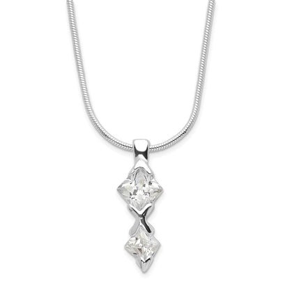 Sterling Silver Polished Cz Pendant Necklace