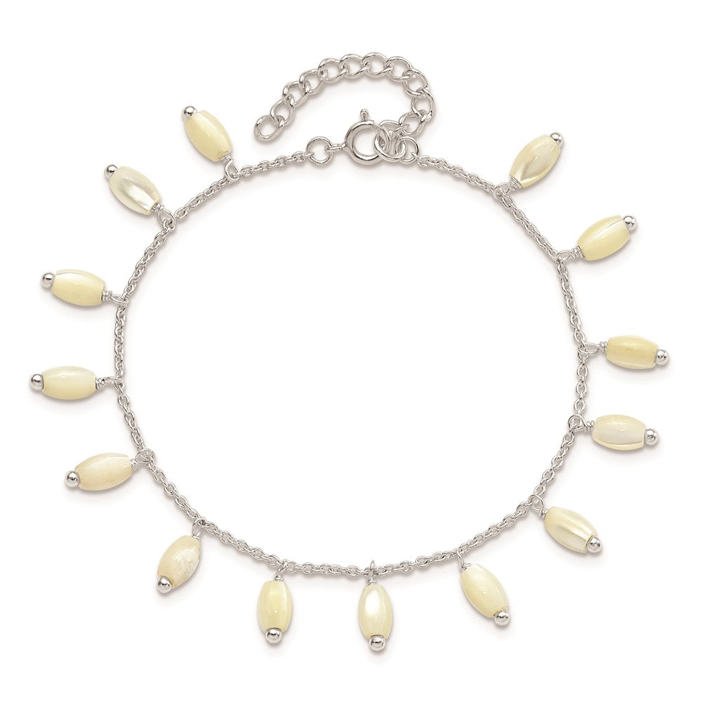 7.5 Inch Sterling Silver Polished Mop W/1.25 In Ext Bracelet