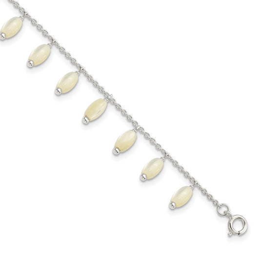 7.5 Inch Sterling Silver Polished Mop W/1.25 In Ext Bracelet