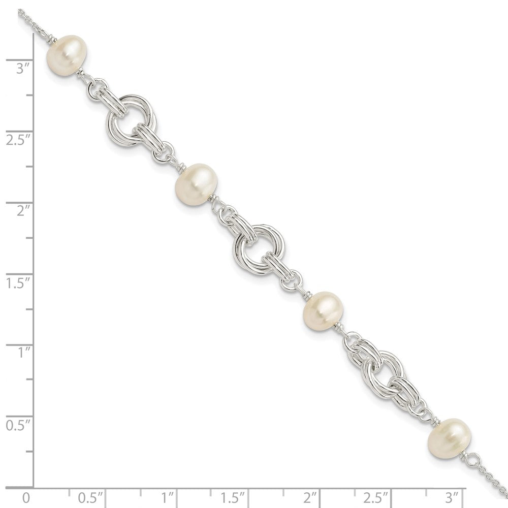 7.25 Inch Sterling Silver Polished Glass Pearl W/ 1 In Ext. Bracelet
