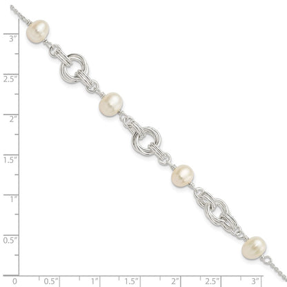 7.25 Inch Sterling Silver Polished Glass Pearl W/ 1 In Ext. Bracelet