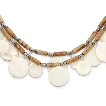 Sterling Silver Jasper, Mop, Crystal w/2in Ext Necklace