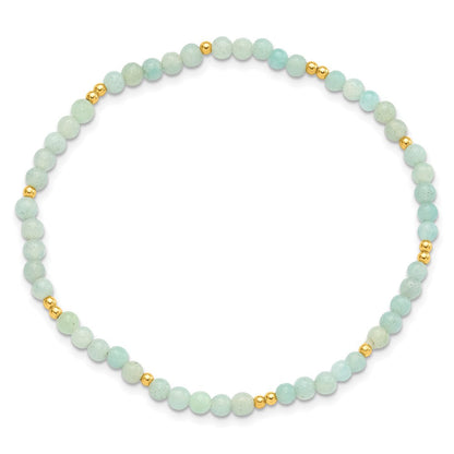Sterling Silver Gold-Plated 3mm Blue Quartz Stretch Bracelet