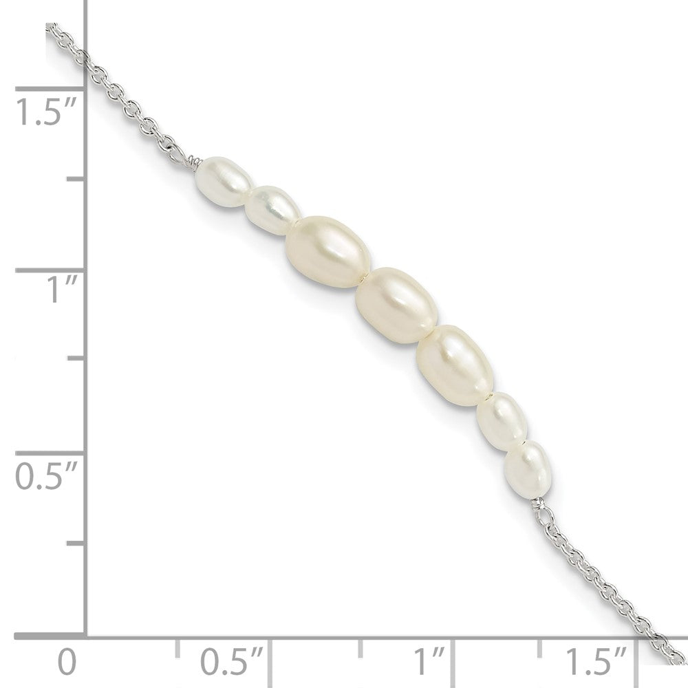 Sterling Silver E-Coated with Freshwater Cultured Pearl w/1in Ext Bracelet