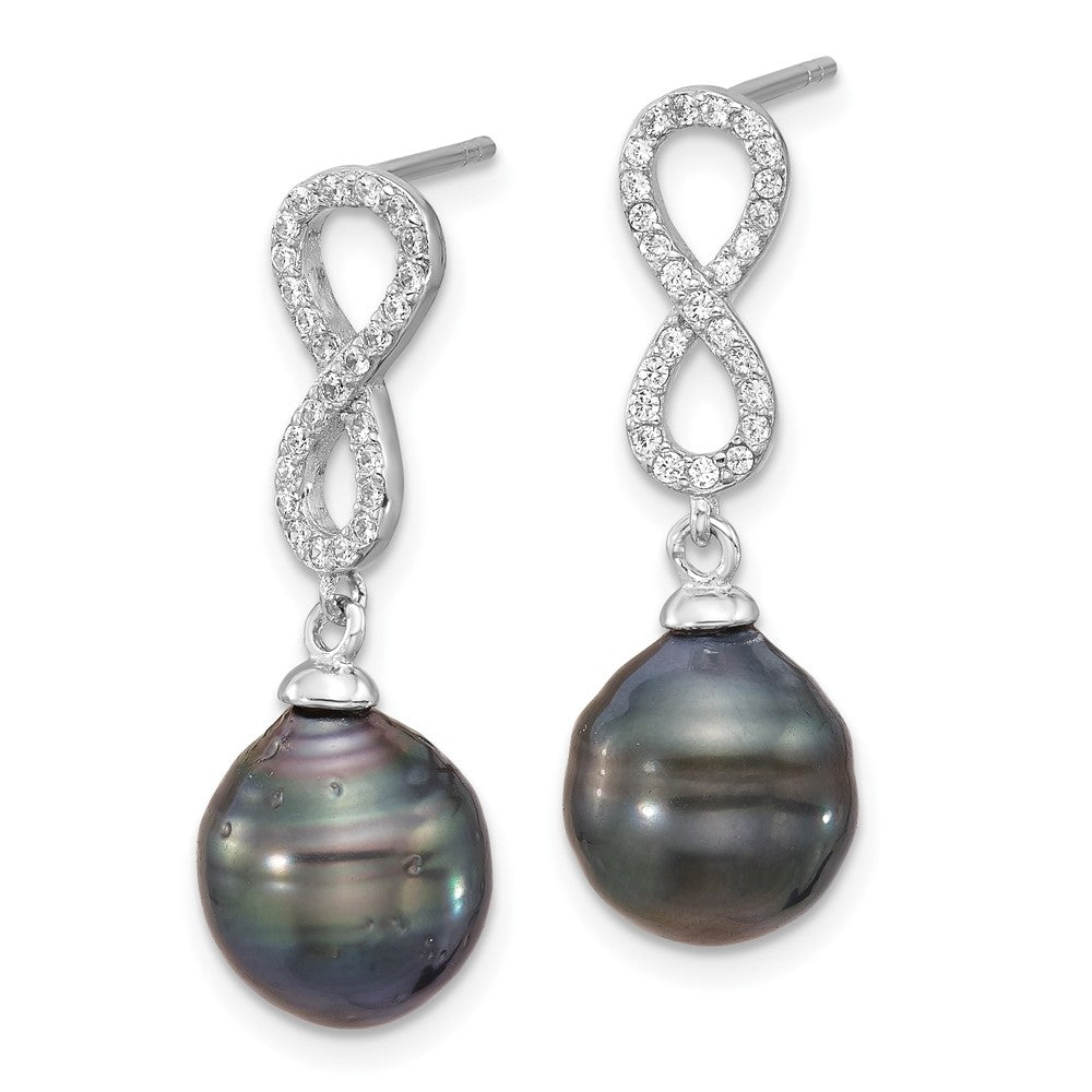 Sterling Silver Rhodium Plated Tahitian Pearl/cz Infinity Necklace/earring Set