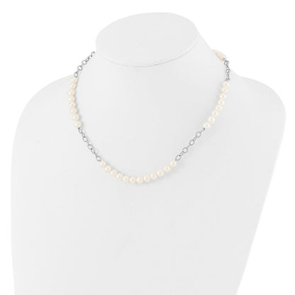 Sterling Silver Rhodium Plated White Fwc Pearl 18in Necklace/post Earring Set