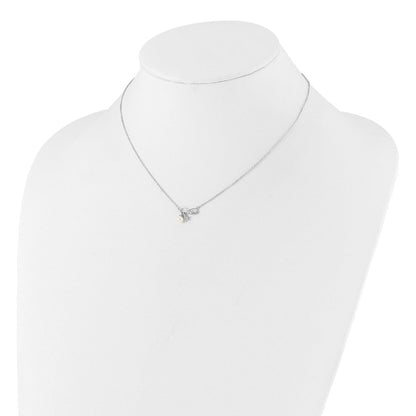 Sterling Silver Rhodium Plated CZ 4mm Fwc Pearl Love Infinity w/2in Ext Necklace