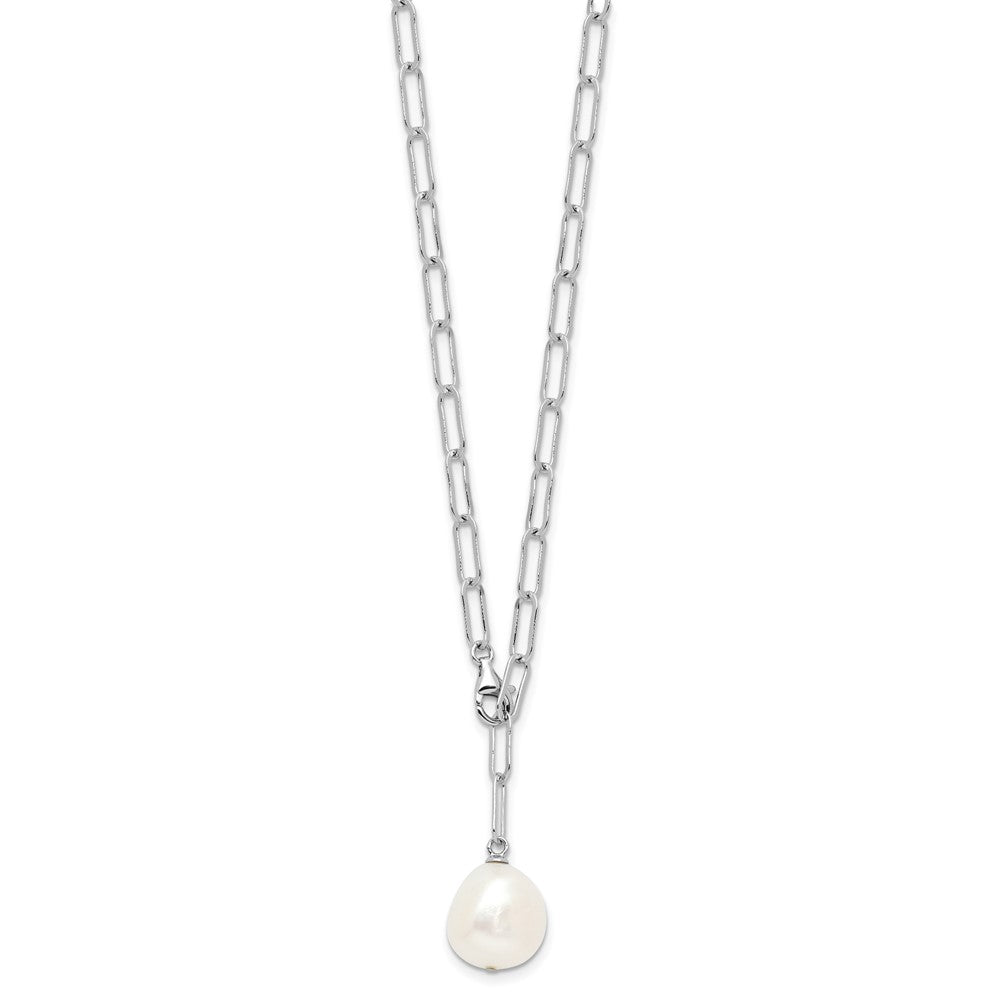 Sterling Silver Rhodium Plated 12-13mm Fwc Pearl Adjustable 24in Necklace