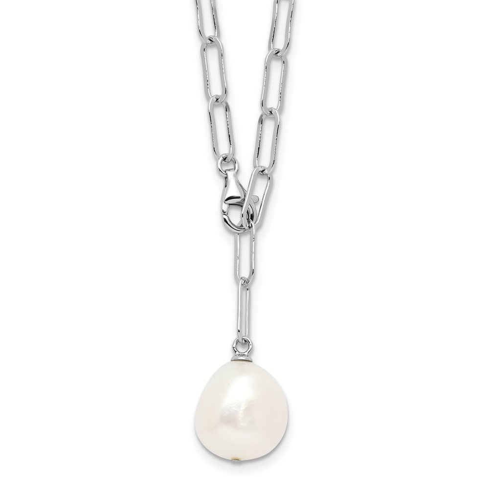 Sterling Silver Rhodium Plated 12-13mm Fwc Pearl Adjustable 24in Necklace