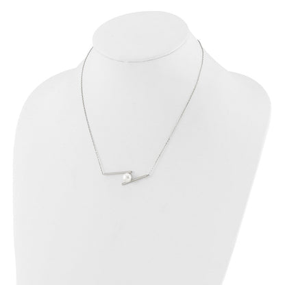 Sterling Silver Rhodium-Plated 8-9mm Fwc Pearl 16in w/1.5in Ext Necklace