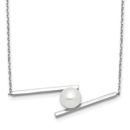 Sterling Silver Rhodium-Plated 8-9mm Fwc Pearl 16in w/1.5in Ext Necklace