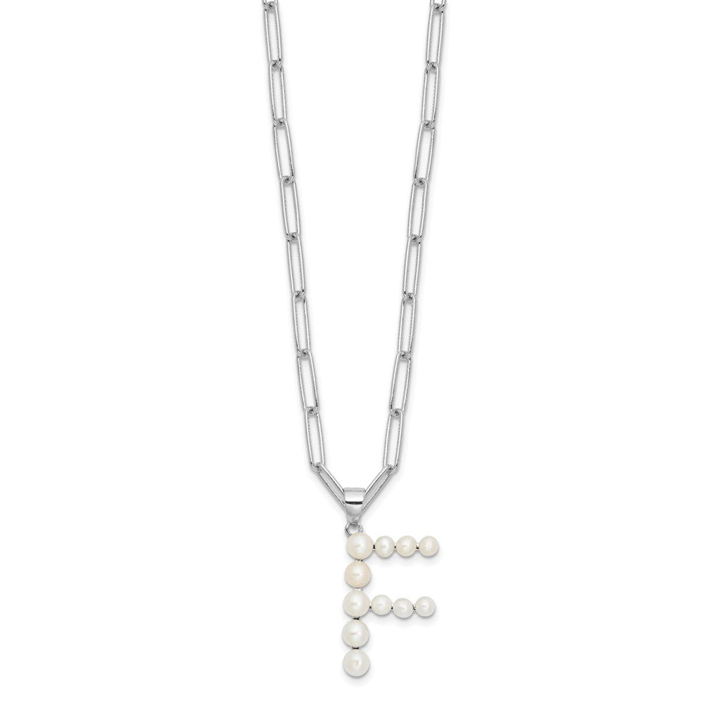 Sterling Silver Rhodium Plated 3-5.5mm Fwc Pearl Letter F 18in Necklace