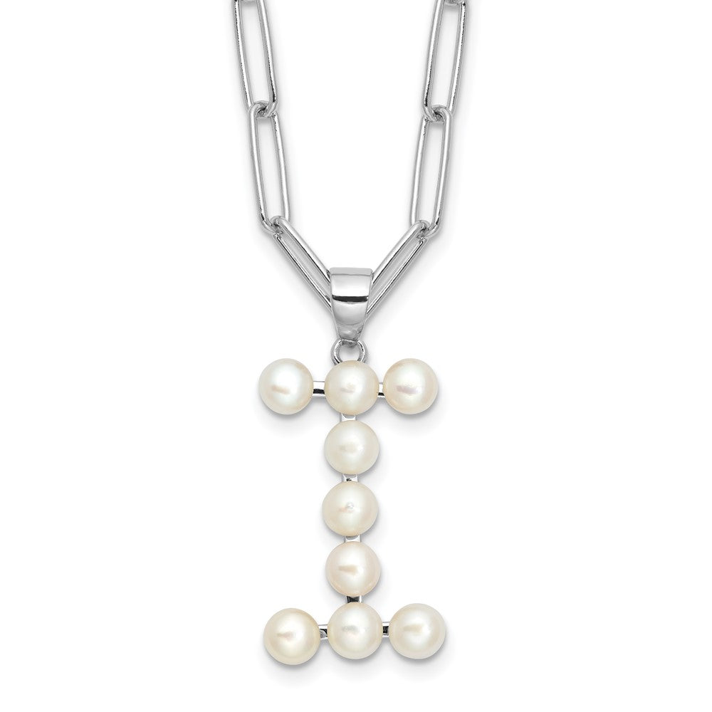Sterling Silver Rhodium Plated 3-5.5mm Fwc Pearl Letter I 18in Necklace
