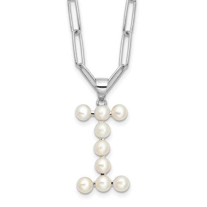 Sterling Silver Rhodium Plated 3-5.5mm Fwc Pearl Letter I 18in Necklace