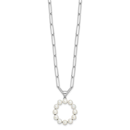 Sterling Silver Rhodium Plated 3-5.5mm Fwc Pearl Letter O 18in Necklace