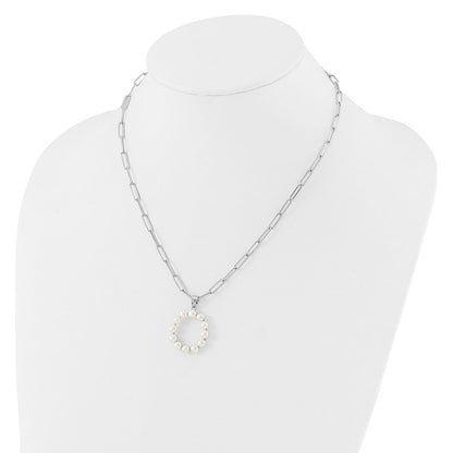 Sterling Silver Rhodium Plated 3-5.5mm Fwc Pearl Letter O 18in Necklace