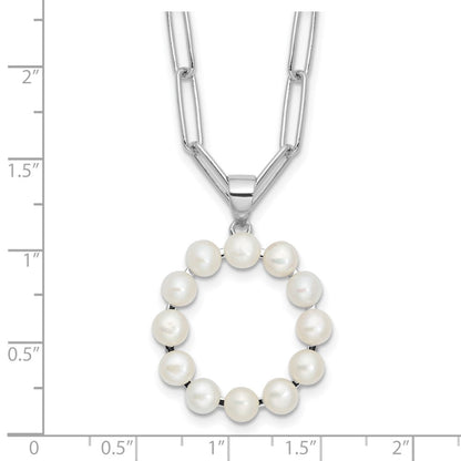 Sterling Silver Rhodium Plated 3-5.5mm Fwc Pearl Letter O 18in Necklace