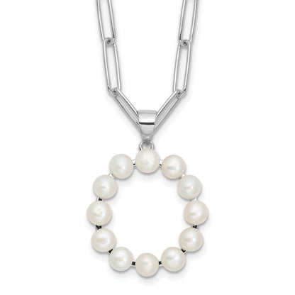 Sterling Silver Rhodium Plated 3-5.5mm Fwc Pearl Letter O 18in Necklace