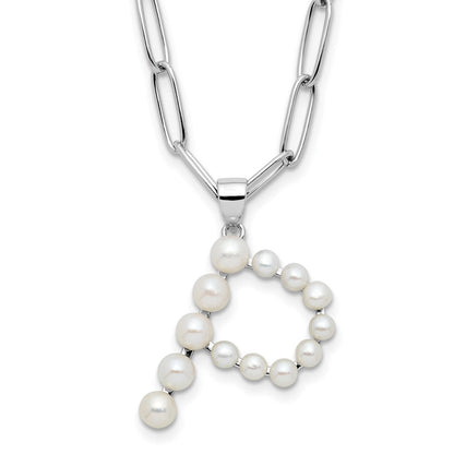 Sterling Silver Rhodium Plated 3-5.5mm Fwc Pearl Letter P 18in Necklace